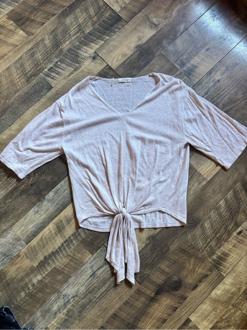 Elan Light Blush V-Neck Tie-Front Tank Top